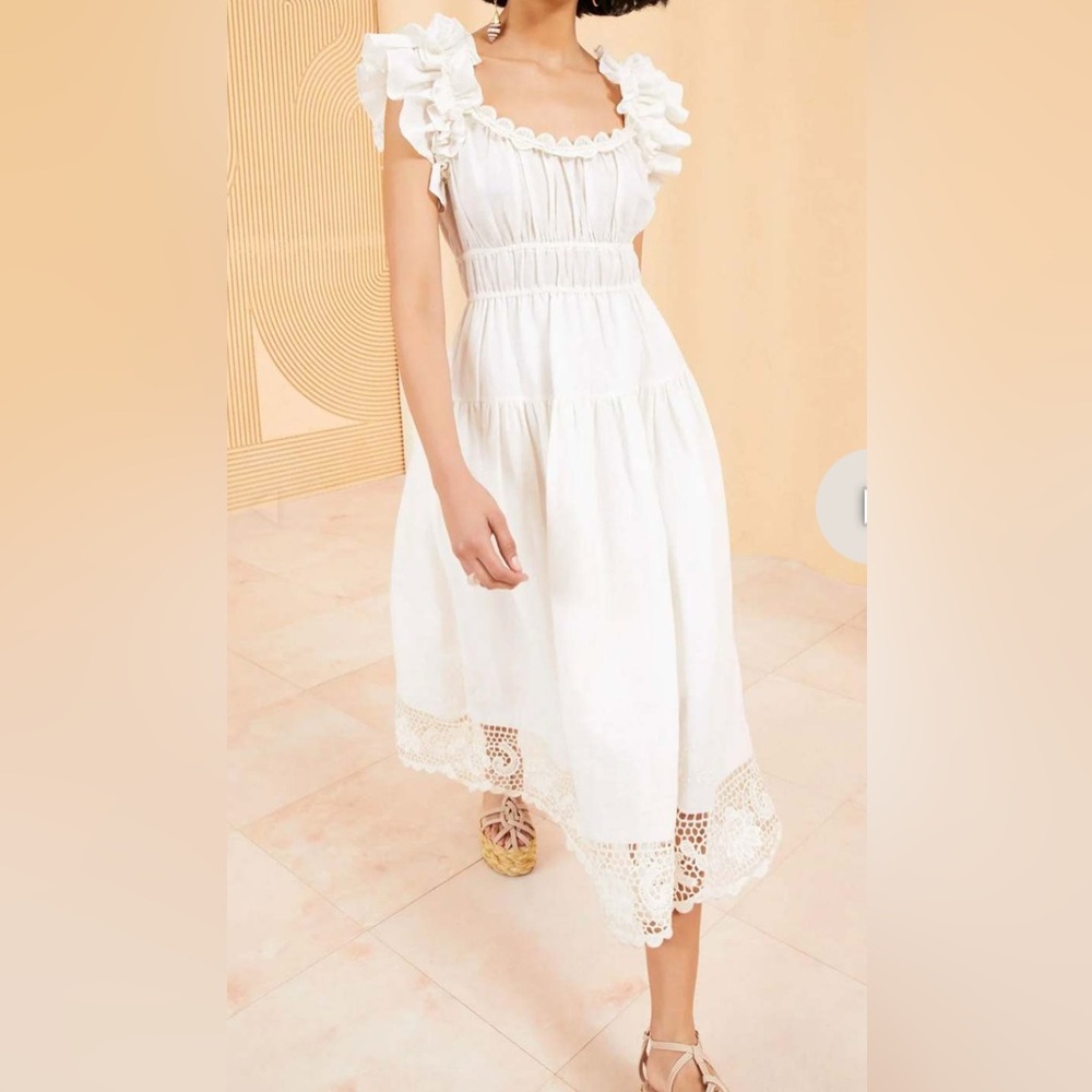 Ulla Johnson White Cotton Eyelet Midi with Ruffle Straps